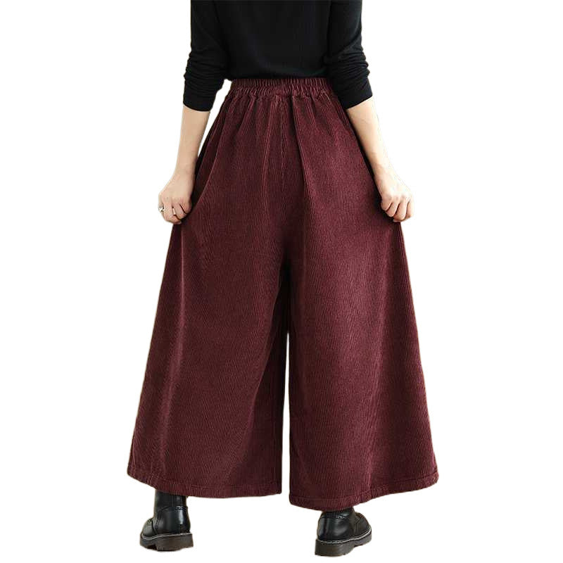Solid-color Corduroy Casual Wide-leg Pants