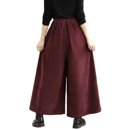 Solid-color Corduroy Casual Wide-leg Pants