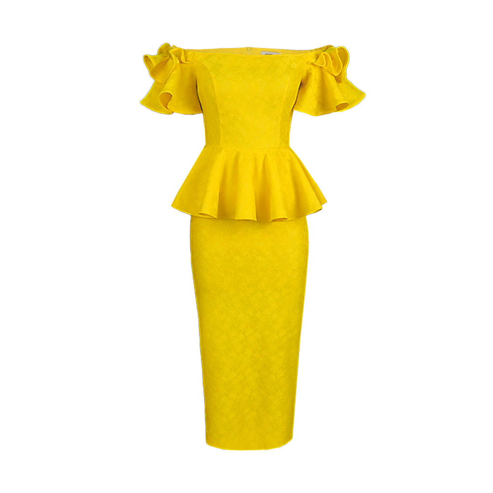 One-shoulder Ruffle Dress Female Celebrity Style