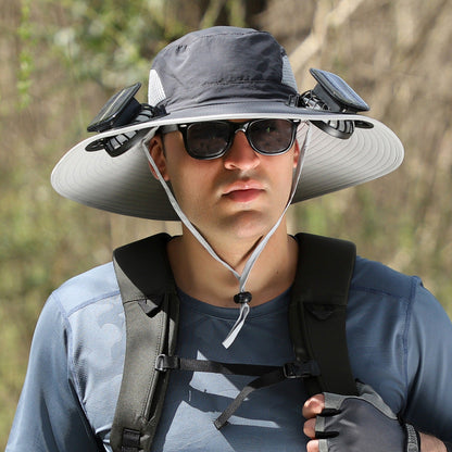 Removable Solar Recharge Fan Embedded Big Brim Hat