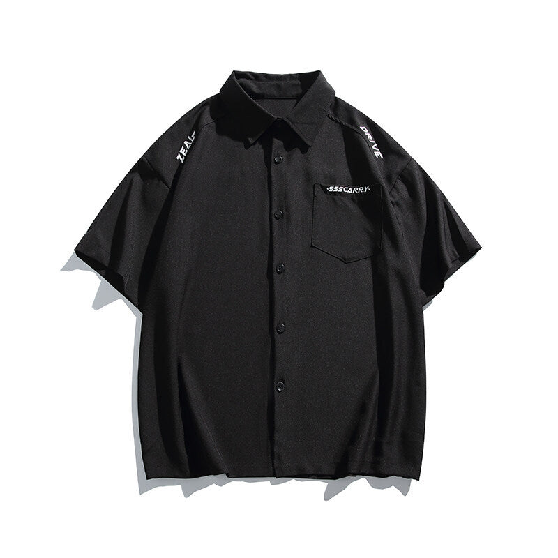 Simple letter embroidery casual short sleeved shirt men's half sleeved shirt