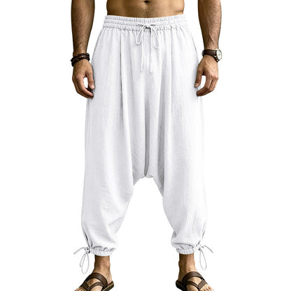 Mens Linen Drop-Crotch Harem Jogger Pants