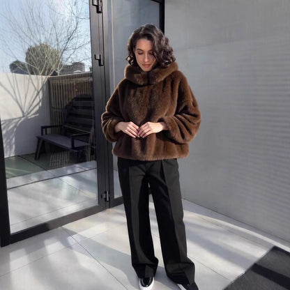Women's Mink-faux-fur Pullover Hoodie