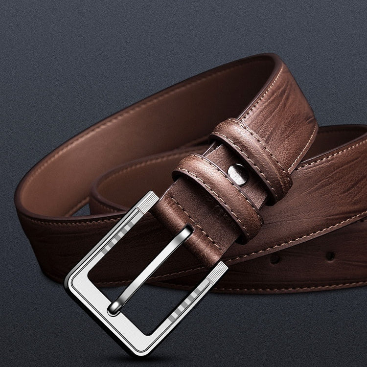 Men's Pin Buckle Leather Belt Leaf Pattern Three Colors