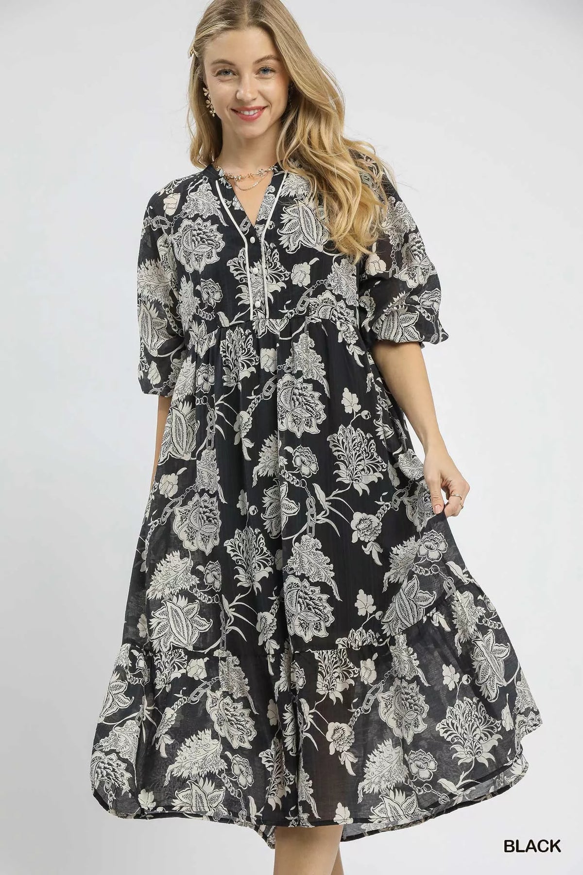 Umgee Floral Print Boho Midi Dress