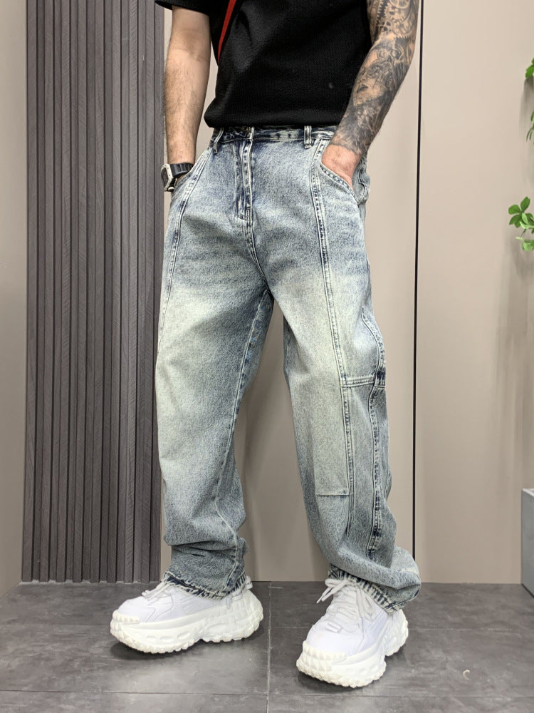 Men's Patchwork Straight-leg Loose-fit Jeans