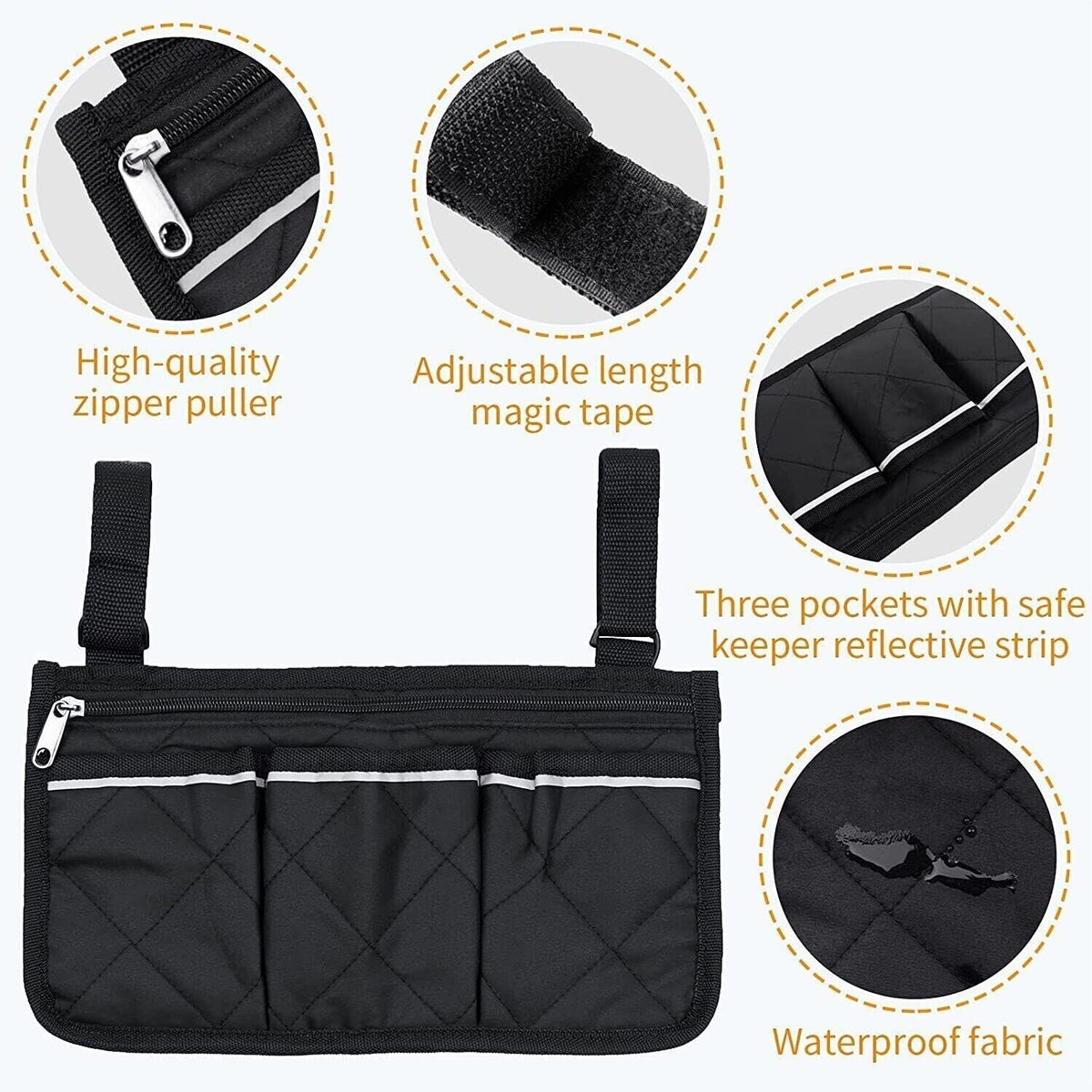 Bright-Line Wheelchair Armrest Side Bags for Easy Accessory Storage