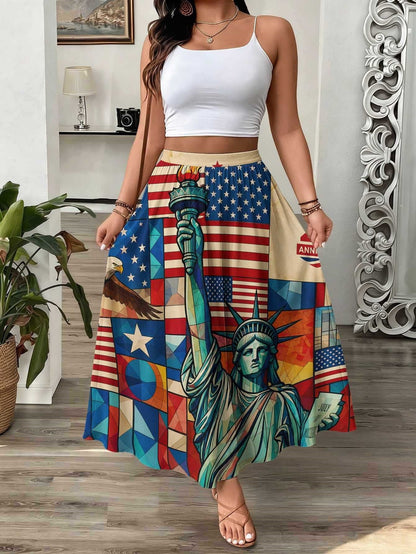Womens 3D-printed Elastic High-waist Skirt