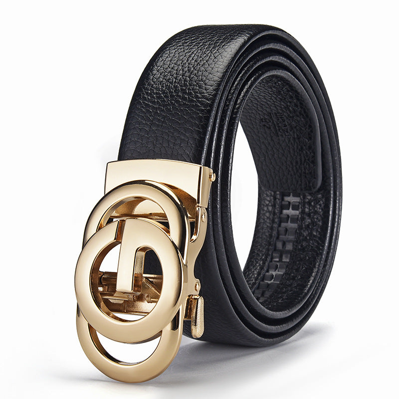 Mens Embossed Hollow-out Genuine Leather Belt