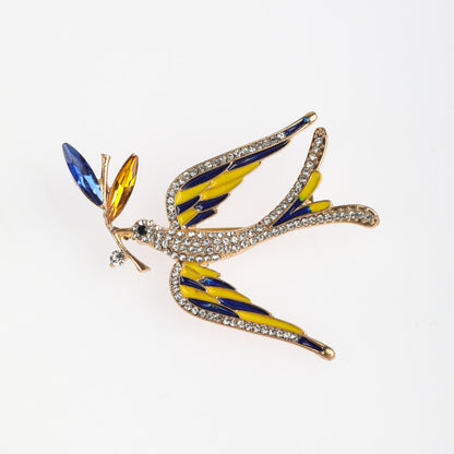 Enamel Oil-drop Swallow Holding A Branch Brooch