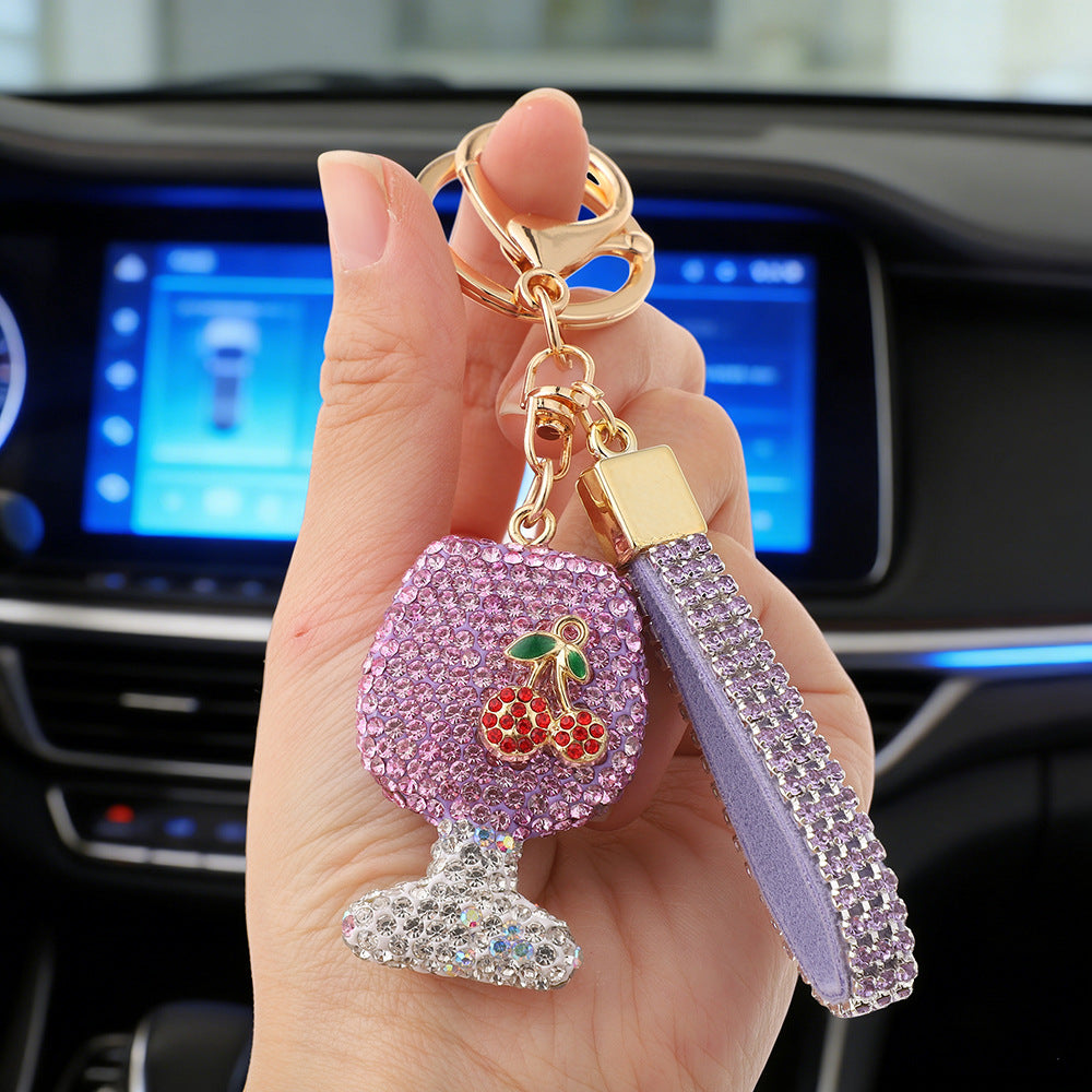 Diamond-Encrusted Mini Wine Glass Car Keychain Pendant