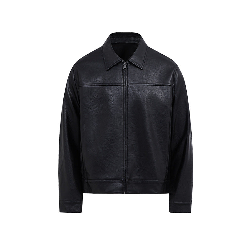 Autumn Short Lapel Leather Jacket Casual Coat