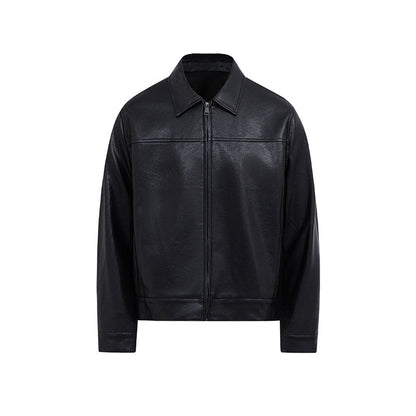 Autumn Short Lapel Leather Jacket Casual Coat
