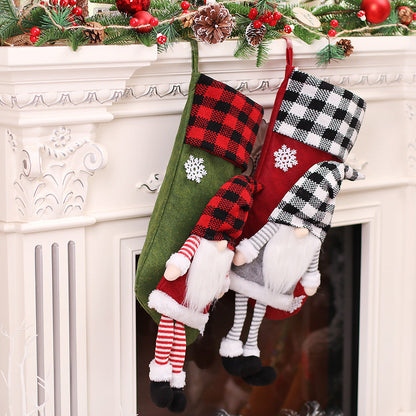 Christmas Day Decoration Red Black White Grid Faceless Forester Christmas Socks Dwarf Hanging Doll Candy Gift Bag