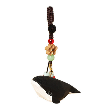 Creative Handmade Wooden Carving Whale Keychain Pendant