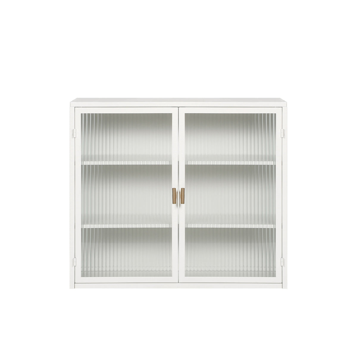 27.56"Glass Doors Modern Two-door Wall Cabinet with Featuring Three-tier White