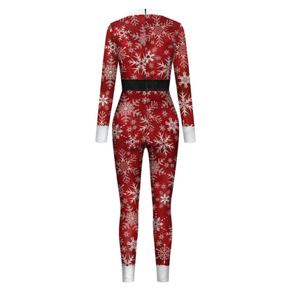 Christmas Clothing Snowflake Print One-piece Tight Jumpsuit