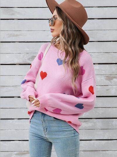 Angel Wings Heart Round Neck Long Sleeve Sweater for Women