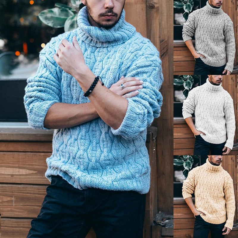 Mens Solid-Color Fashionable Trendy Turtleneck Knitted Sweater