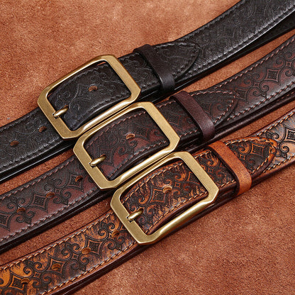 Thick First Layer Cowhide Double-sided Available Carved Genuine Leather Belt