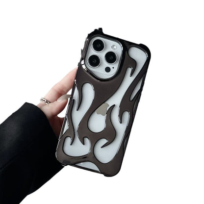 Electroplated hollow flame pattern phone case suitable for iPhone 15 Pro, simple all inclusive, Apple 14 anti drop protective cover
