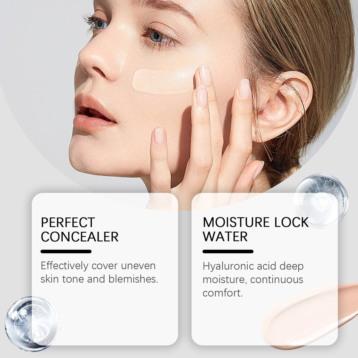 Moisture Concealer Foundation, Long-Lasting Moisturizing And Refreshing Moisturizing Light Skin Care Foundation