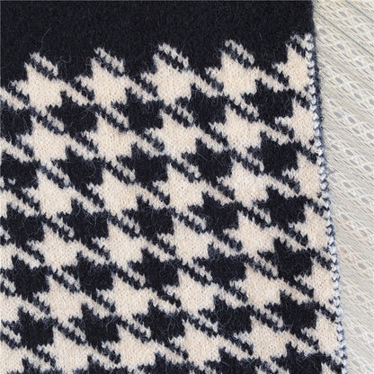 Houndstooth Dual-use Long Thick Woolen Warm Scarf
