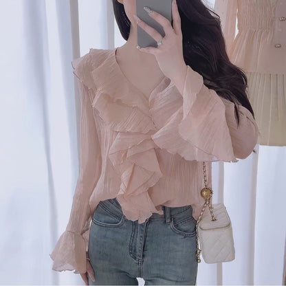 Gentle And Sweet Ruffled-edge Blouse For Women
