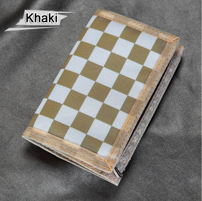 Men's Sports Tri-Fold Zip Check Canvas Wallet