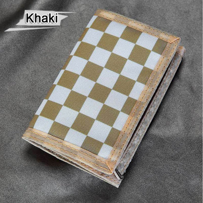 Men's Sports Tri-Fold Zip Check Canvas Wallet