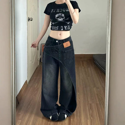 Patchwork Black And Gray Womens Jeans