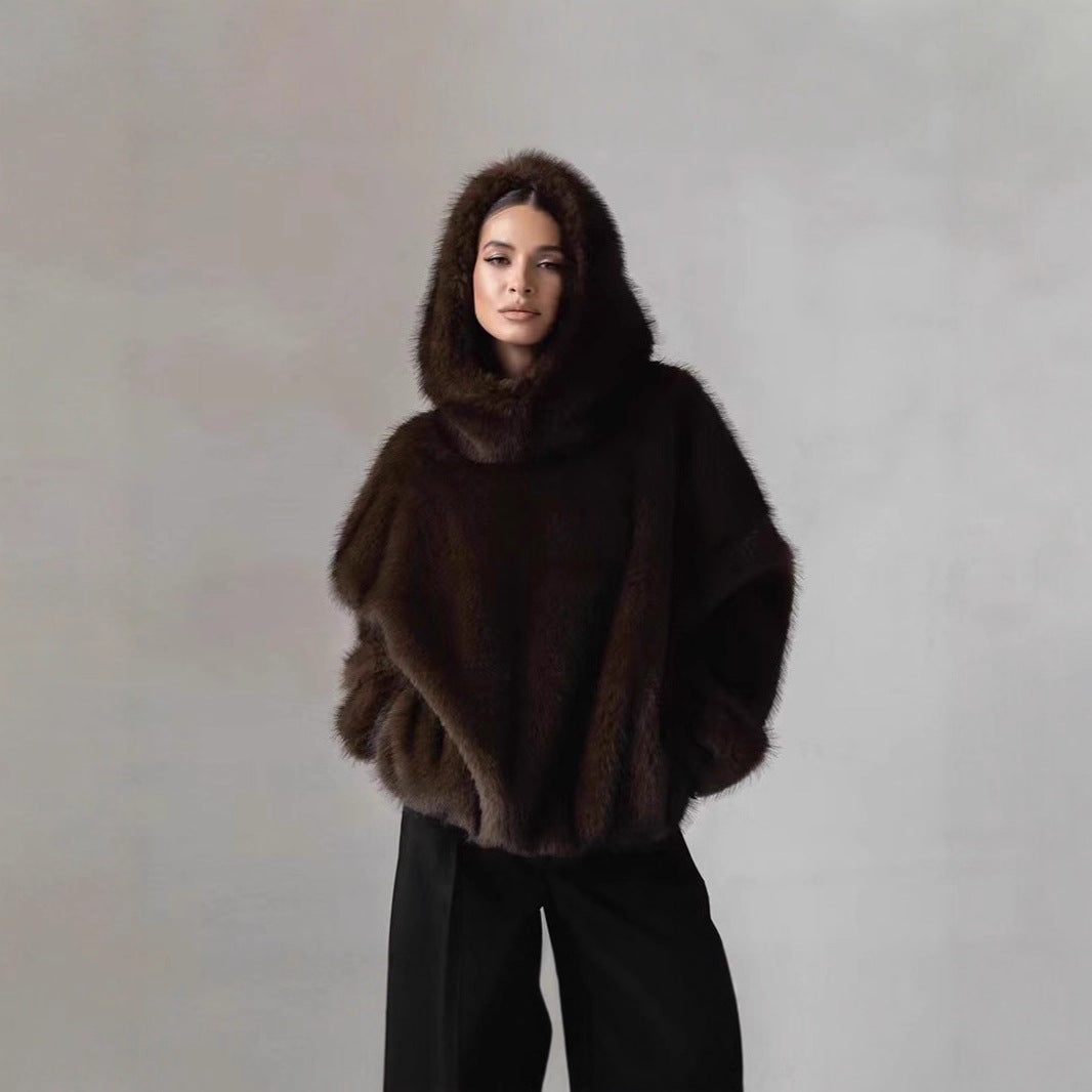 Women's Mink-faux-fur Pullover Hoodie