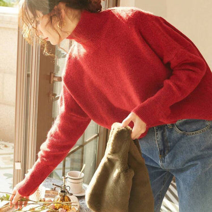 Turtleneck Loose-fit Knitted Top Pullover For Women