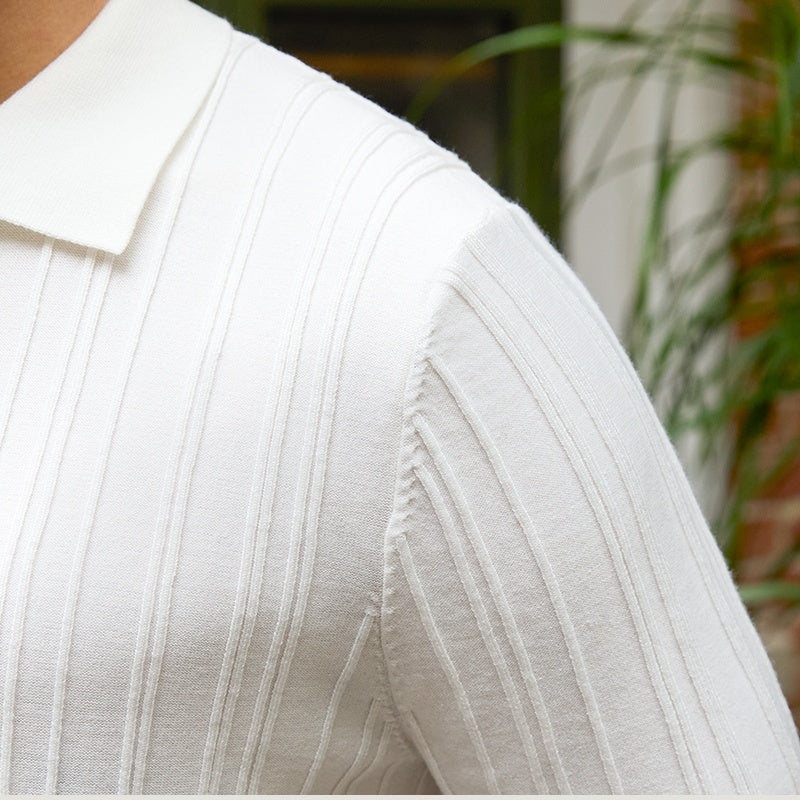Slim Fit Sunken Stripe Knit Short Sleeve