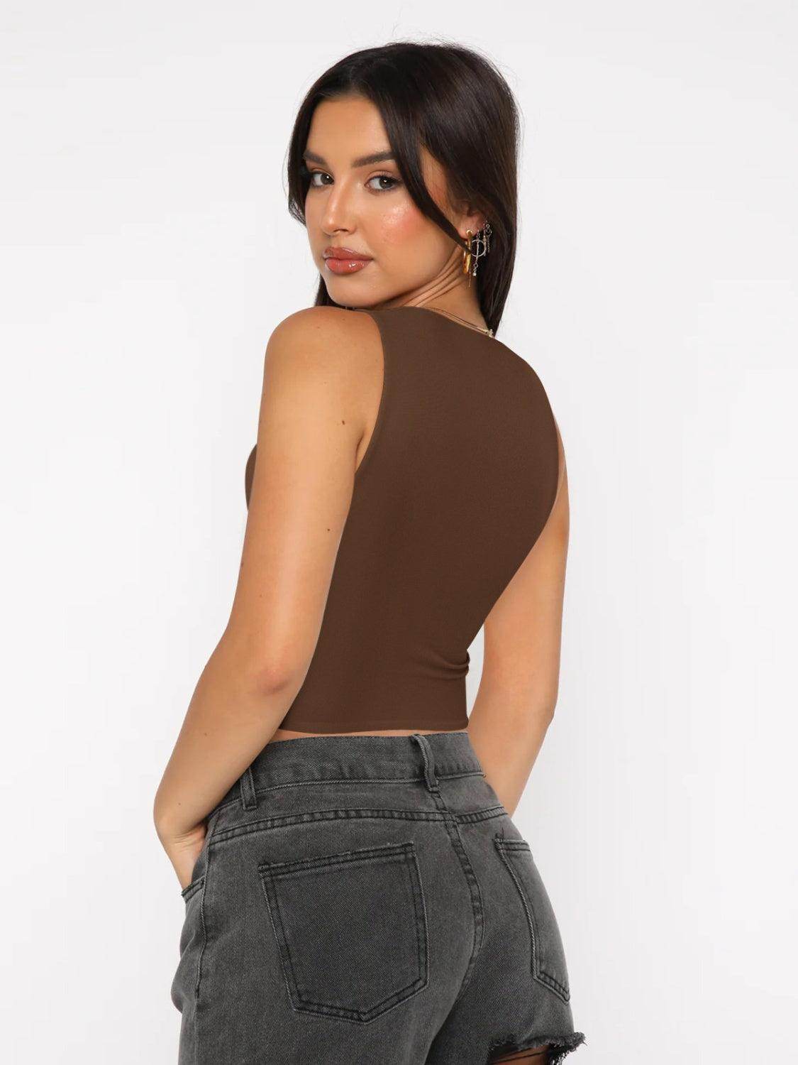 Round Neck Cropped Tank for Women in Soft Stretch Fabric