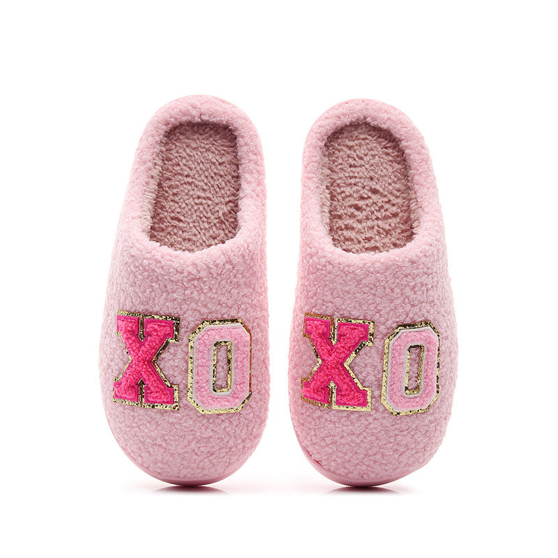 Warm Grid Letter Cotton Women's Slippers