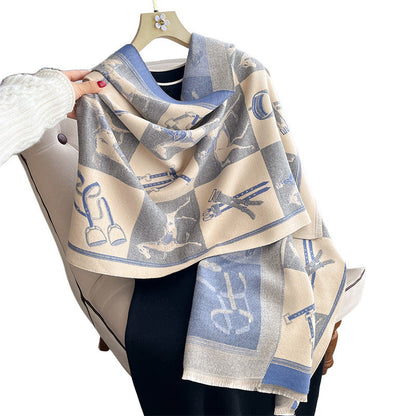 Thickened Double-sided Scarf With Tassel And Frayed Edges For Fall And Winter