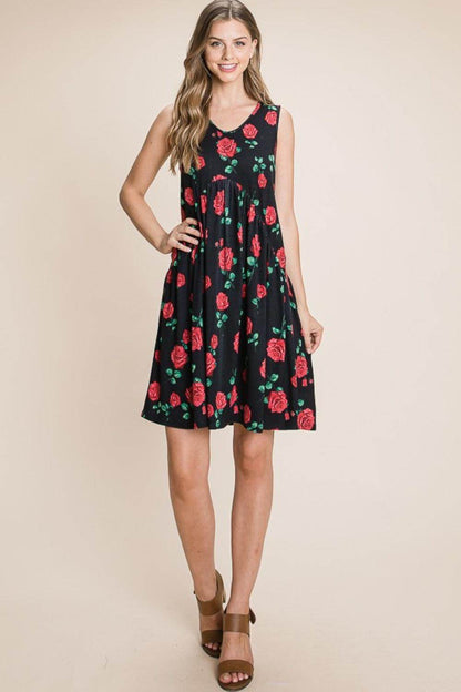 BOMBOM Floral Ruched Tank Dress for Summer Style