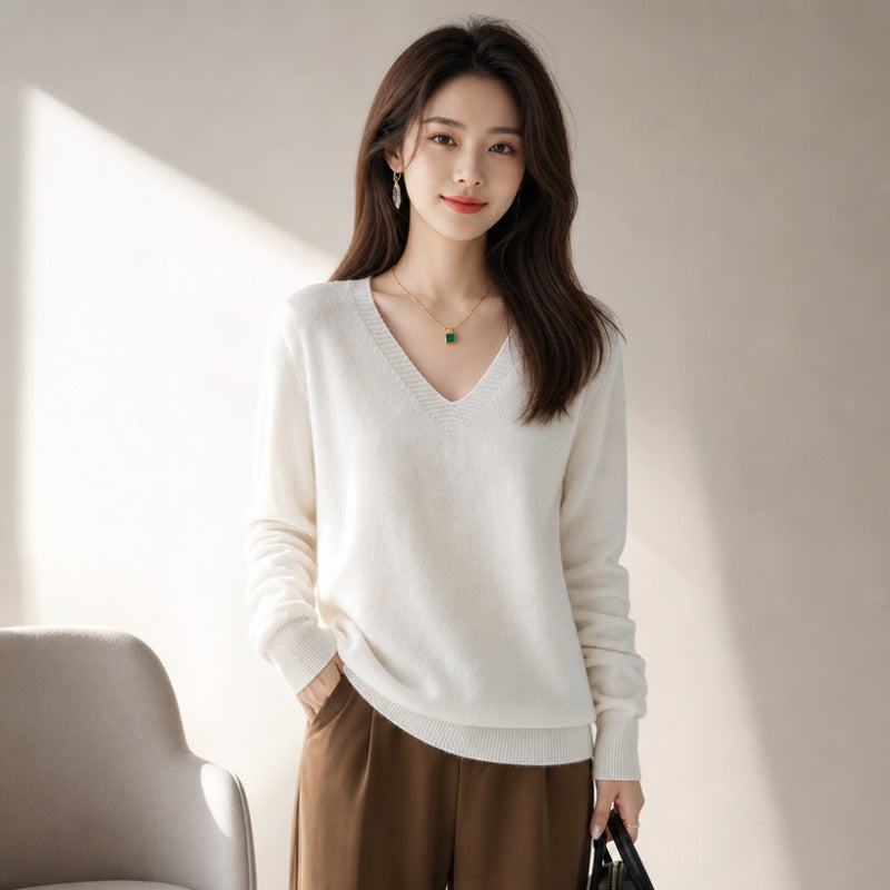 Women's V-neck Long-sleeve Pullover Knit Sweater