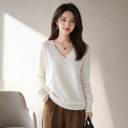 Women's V-neck Long-sleeve Pullover Knit Sweater