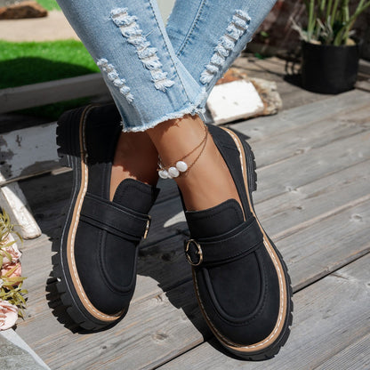 Buckle Thick Bottom Low Cut Round Head Pumps
