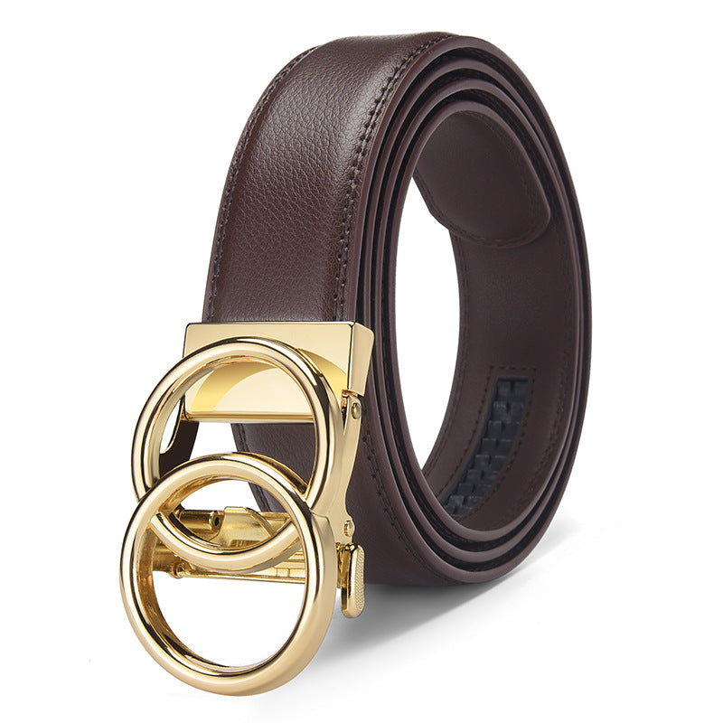Automatic Buckle Real Leather 14-grain Belt Can Be Fixed  Simple Business Belt 3.5cm.