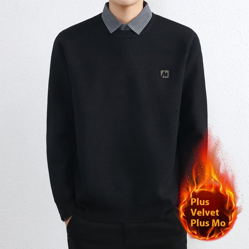Simple Fake Two Pieces Sweaters Men