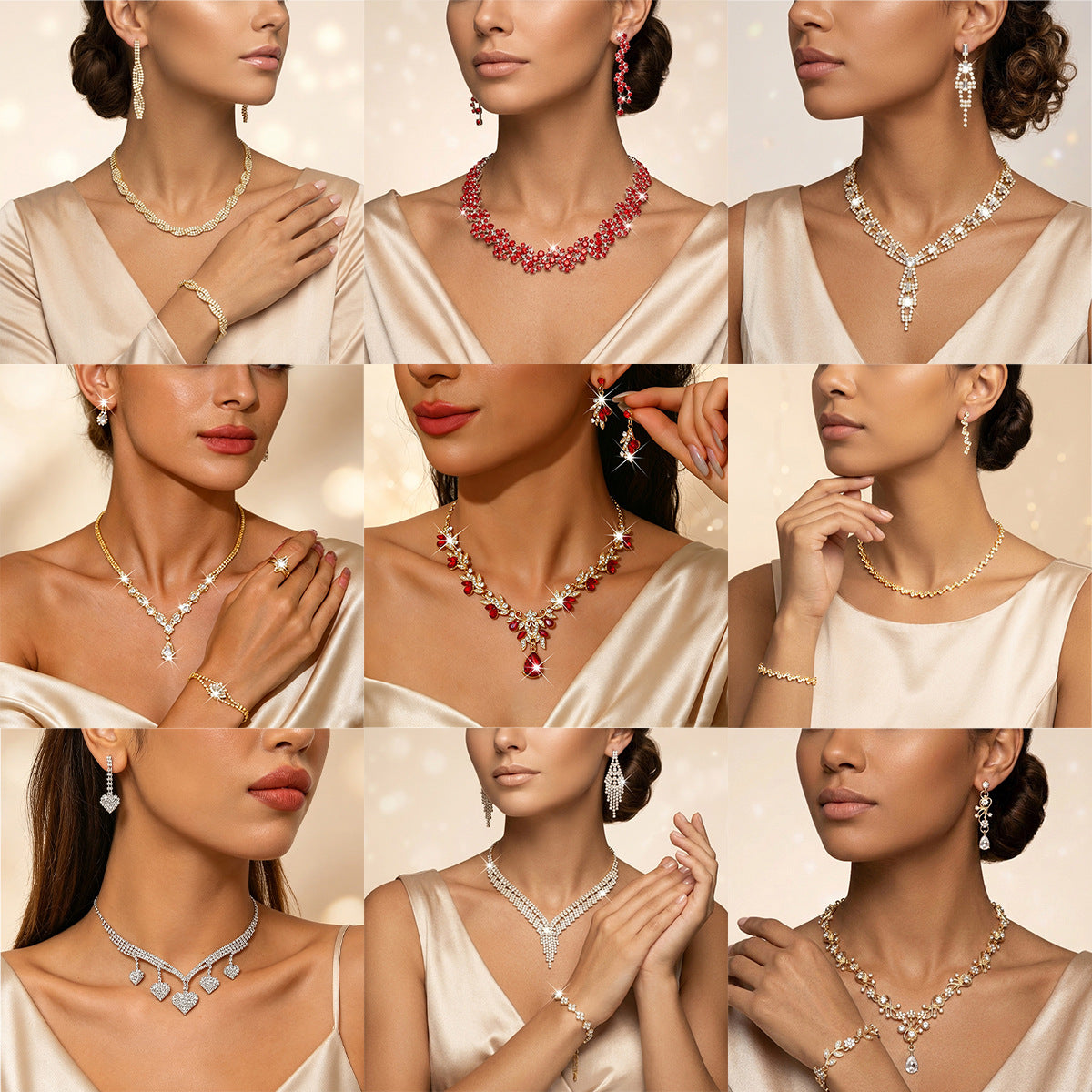 Metal Rhinestone Wedding Necklace And Earrings Jewelry Set