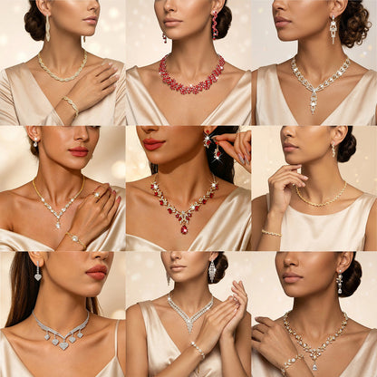 Metal Rhinestone Wedding Necklace And Earrings Jewelry Set