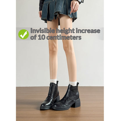 Black Retro High-heeled Ankle Boots For Petite Women