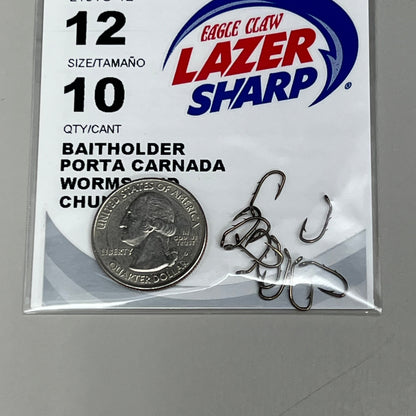EAGLE CLAW (5 PACK) Sharp Worms & Chunk Baitholder Hook Bronze #12 10pc L181G-12