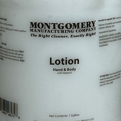 MONTGOMERY (4 BOTTLES, 4 GALLONS TOTAL) Hand & Body Lotion w/ Vitamin E & Aloe