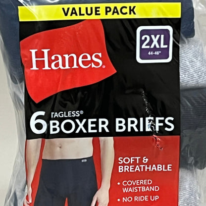 HANES (6 PACK!) Men's Boxer Briefs Sz 2XL 44-46" Black/Blue/Grey 7460P6