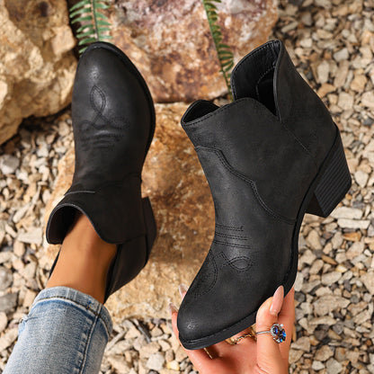 Retro-style Export Bestseller Embroidered Low-top Boots